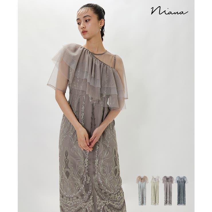 憧れ niana ニアナ マルチケープ刺繍レースドレス[品番：FT000010226 ワンピース
