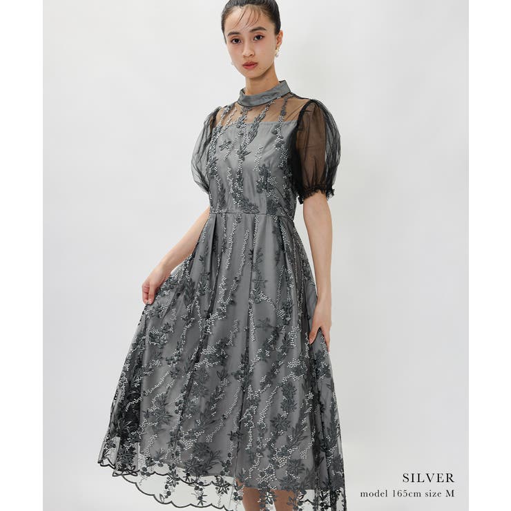 niana ニアナ チュールパフスリーブ刺繍レースドレス[品番