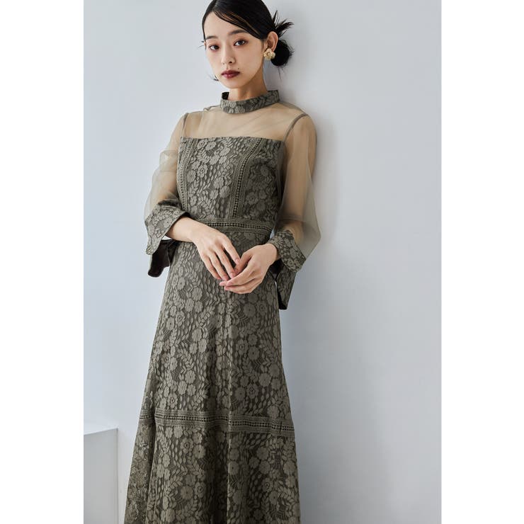 アッシュブラウン | niana ニアナ フラワーレースチュール切替フレアドレス | Fashion Letter