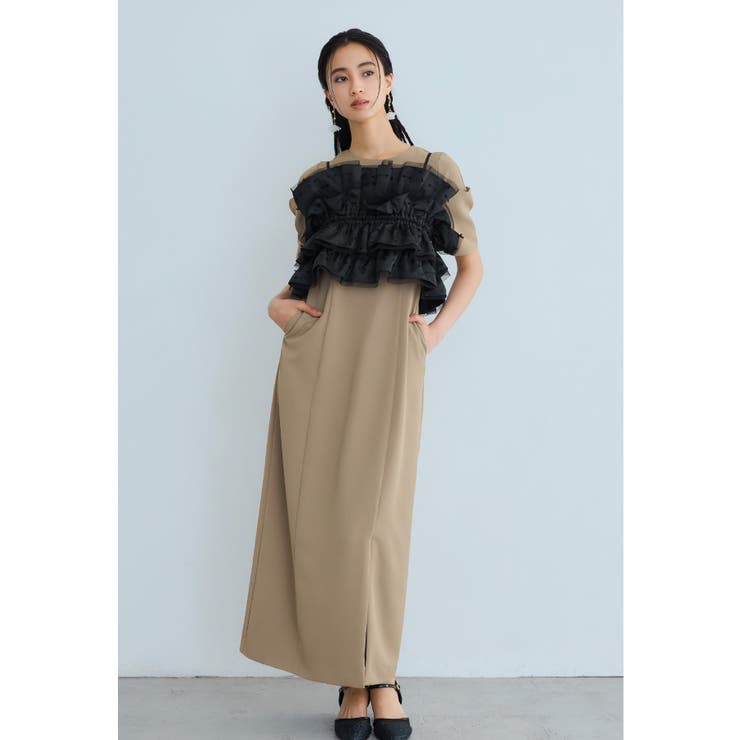 ベージュ | niana ニアナ リボンジャガードビスチェドレス | Fashion Letter