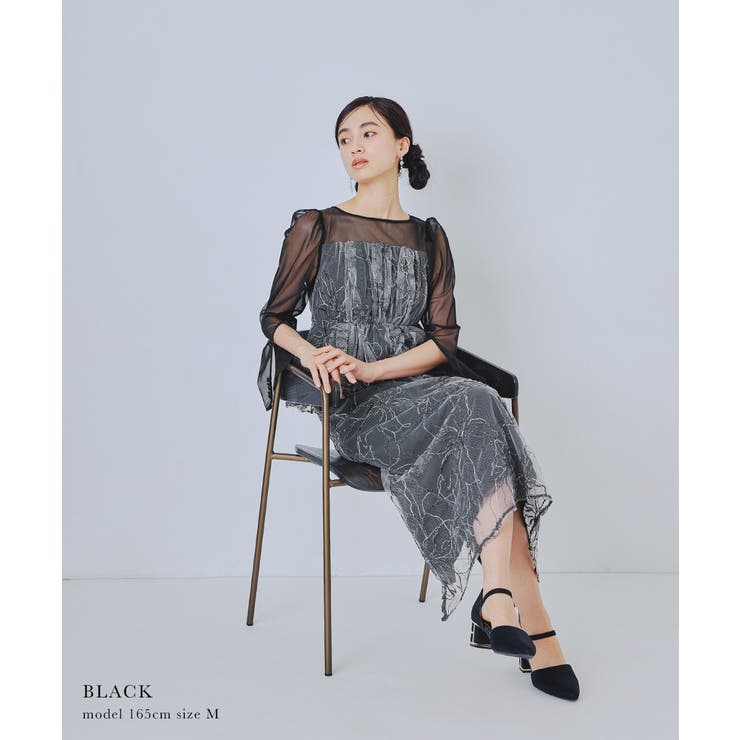 niana ニアナ　美品　パーティドレス　レース　オリーブ　ロングドレス　ラメ niana ニアナ ラメ刺繍レイヤードドレス[品番：FT000010347