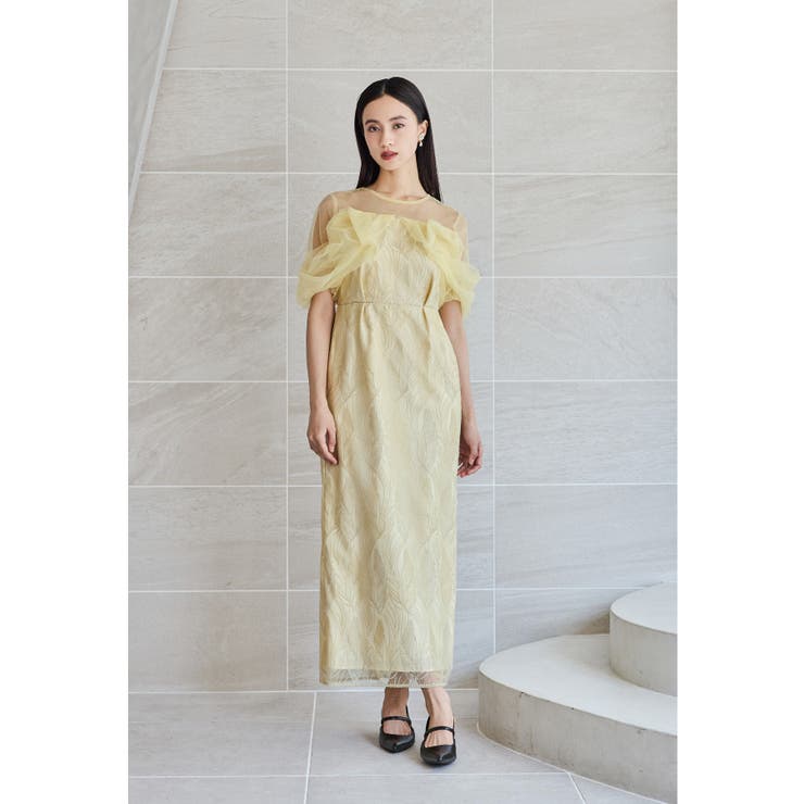 【wanページ】トルネード ペンシル ドレス グレー bflat｜トルネードペンシルドレス 刺繍レース チュール