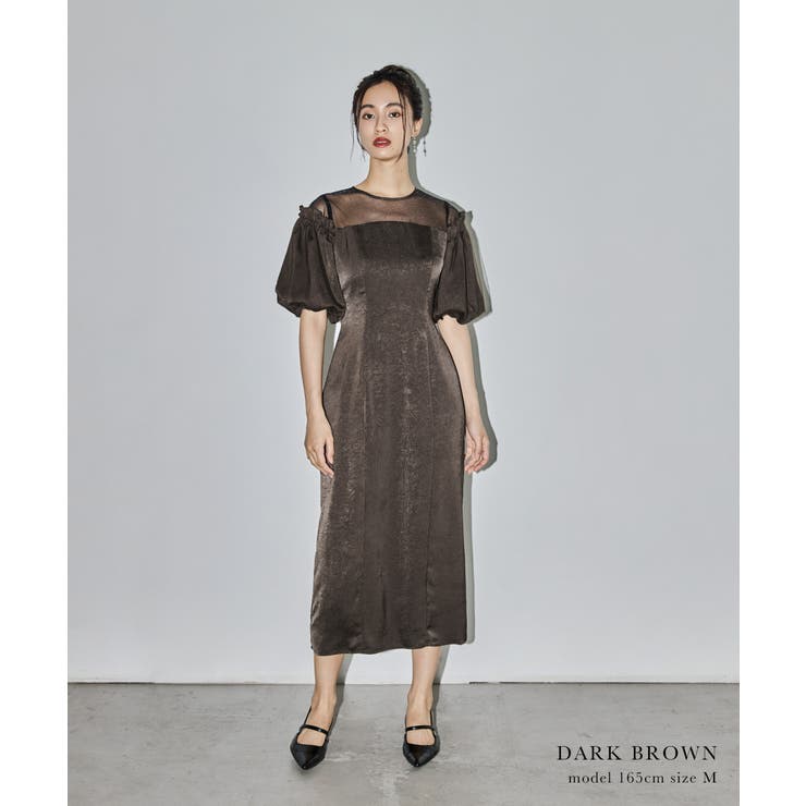 niana ニアナ ヴィンテージサテンパフスリーブドレス[品番