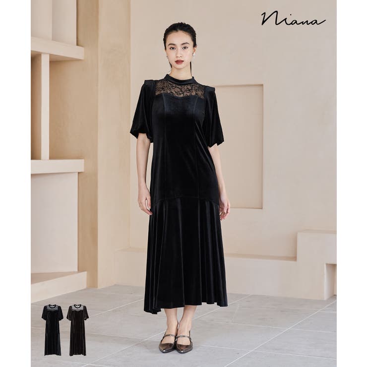 niana ニアナ オーガンジー花柄フロッキーベロアドレス[品番