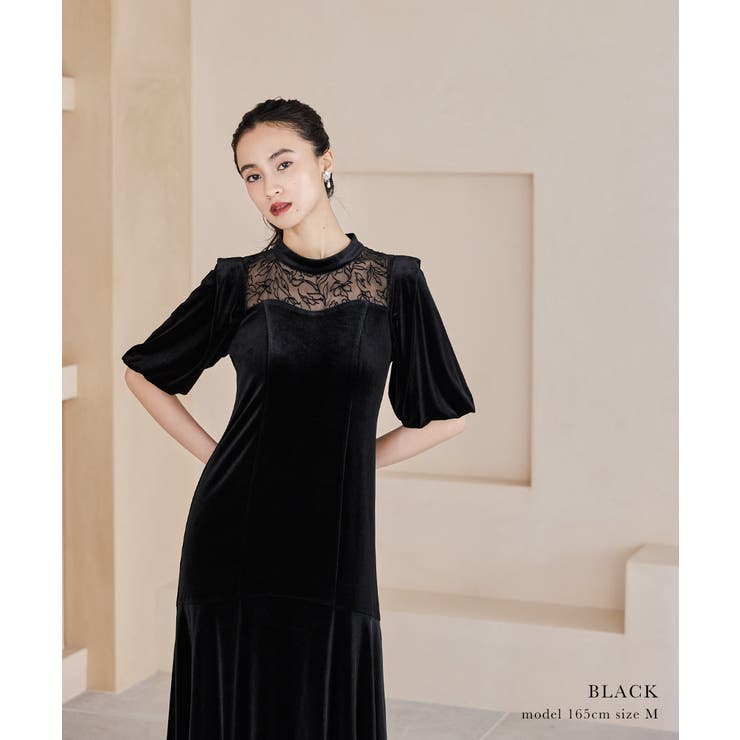 niana ニアナ オーガンジー花柄フロッキーベロアドレス[品番