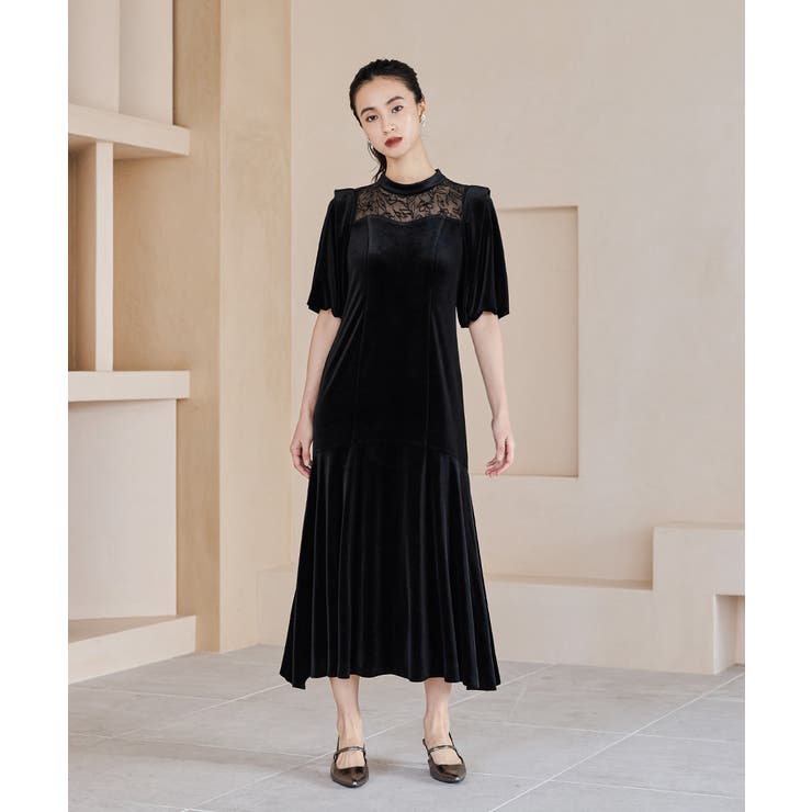 niana ニアナ オーガンジー花柄フロッキーベロアドレス[品番