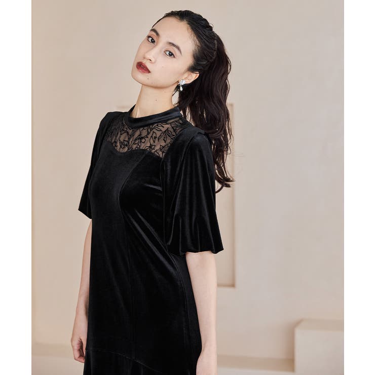 niana ニアナ オーガンジー花柄フロッキーベロアドレス[品番