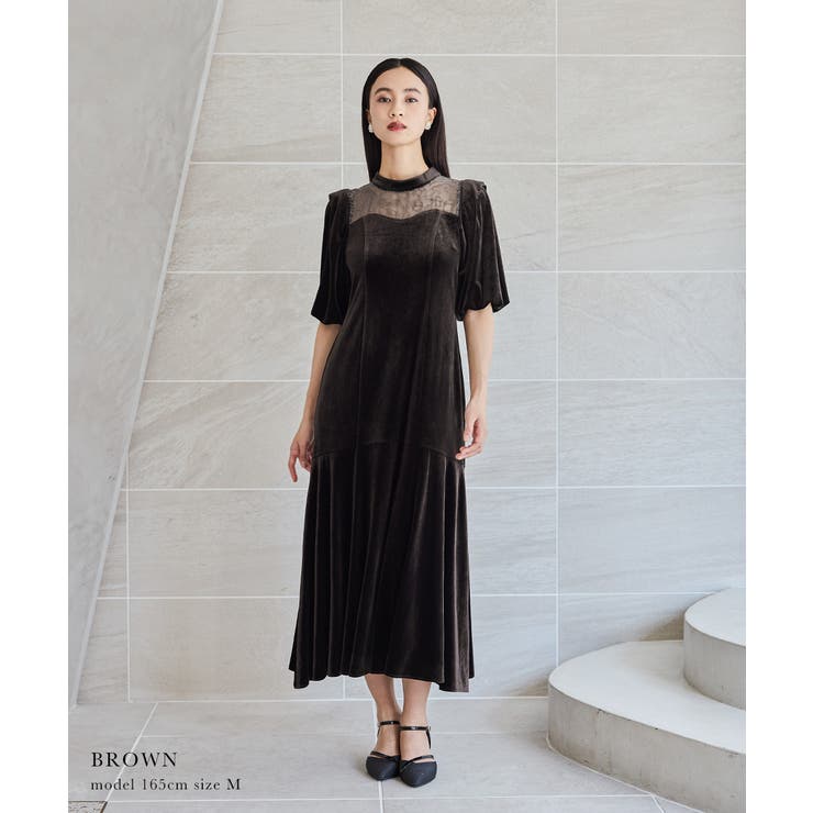 niana ニアナ オーガンジー花柄フロッキーベロアドレス[品番