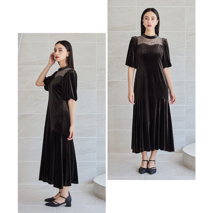 niana ニアナ オーガンジー花柄フロッキーベロアドレス[品番