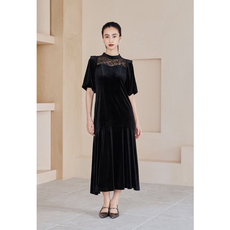 niana ニアナ オーガンジー花柄フロッキーベロアドレス[品番