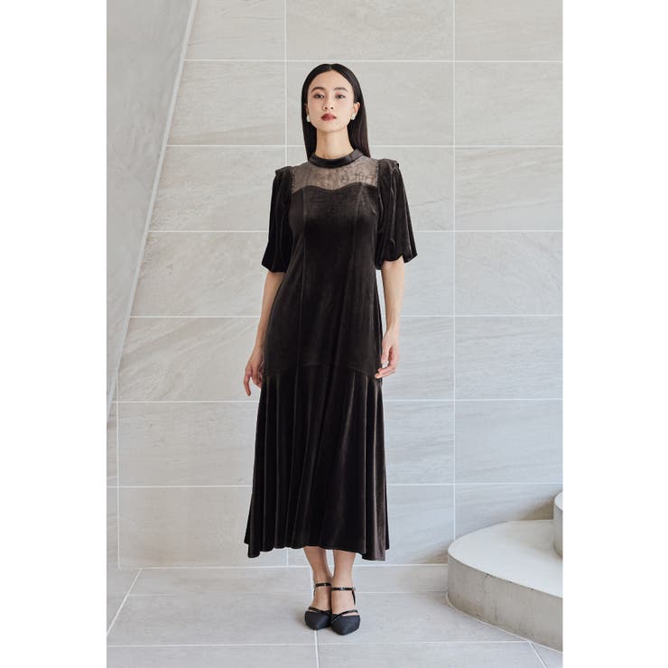 niana ニアナ オーガンジー花柄フロッキーベロアドレス[品番