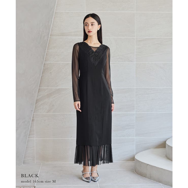 niana ニアナ レースVネックレイヤードデザインドレス[品番