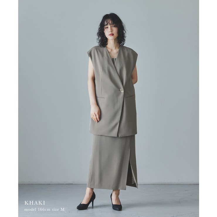 【niana】バックシアージレセットアップドレス　カーキ　L niana ニアナ バックシアージレセットアップドレス[品番