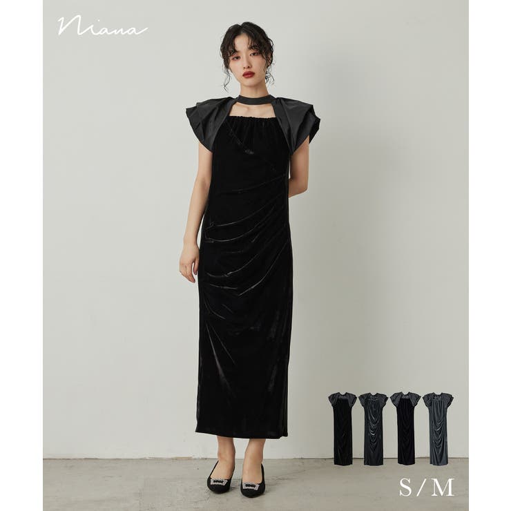 値札付　ANDRESD niana ドレープペロアドレス　新作ドットグレー niana ニアナ ドレープベロアドレス[品番：FT000009887