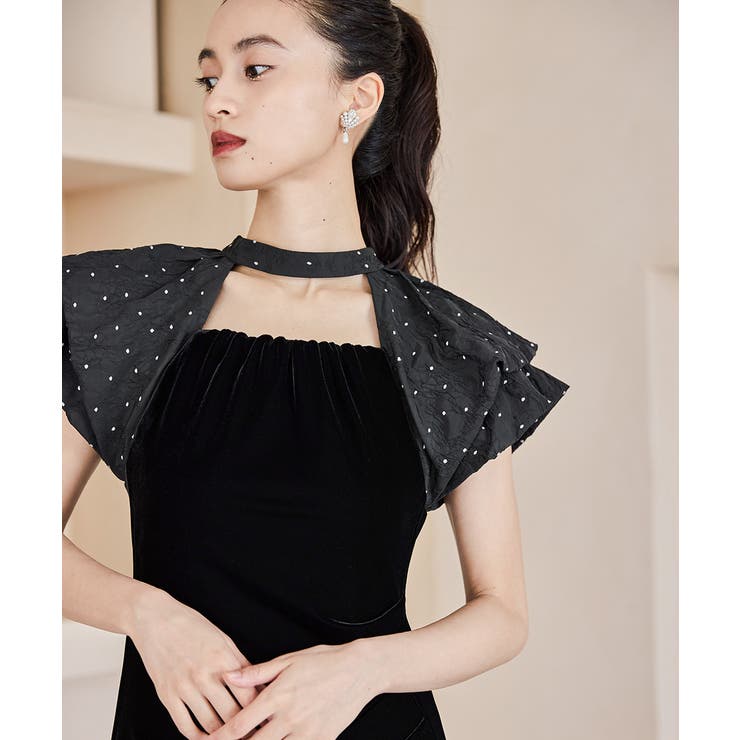 値札付　ANDRESD niana ドレープペロアドレス　新作ドットグレー ドットマルチケープセットドレス 付け襟 結婚式 パーティー