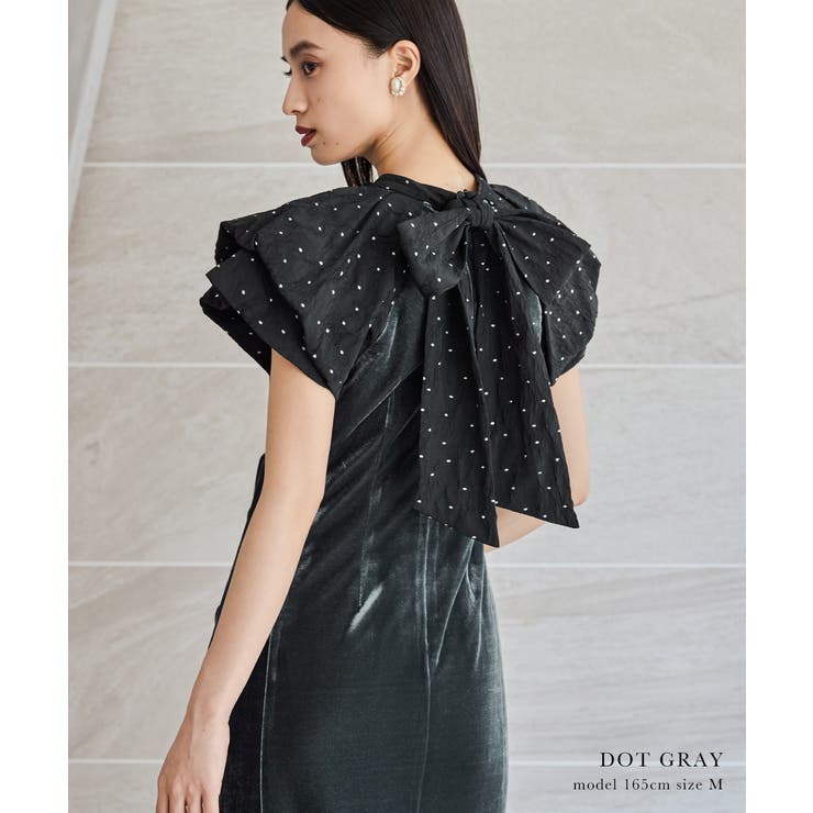 値札付　ANDRESD niana ドレープペロアドレス　新作ドットグレー niana ニアナ ドレープベロアドレス[品番：FT000009887]｜Fashion