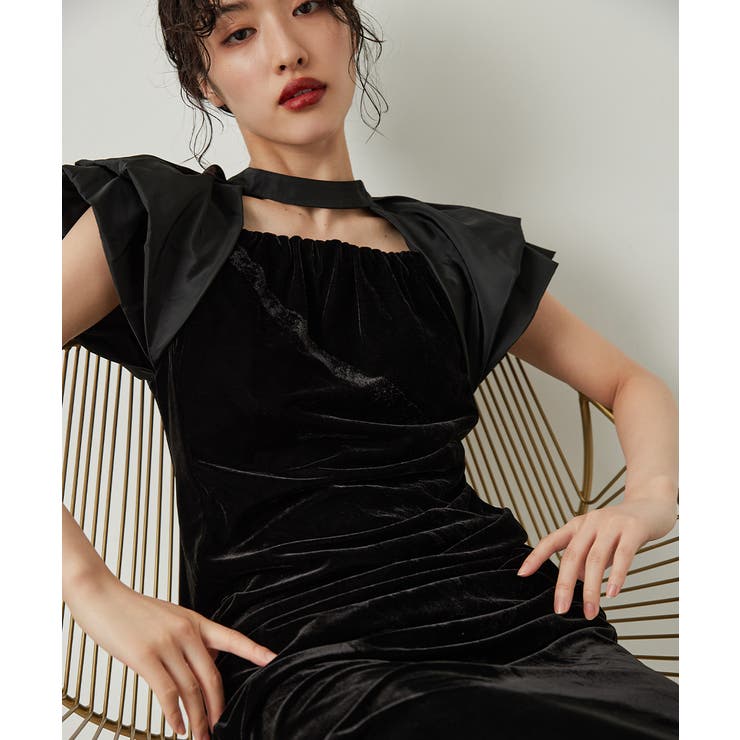 値札付　ANDRESD niana ドレープペロアドレス　新作ドットグレー niana ニアナ ドレープベロアドレス[品番：FT000009887