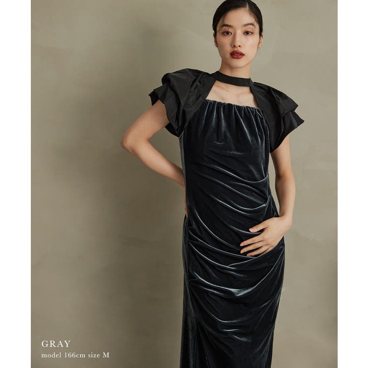 値札付　ANDRESD niana ドレープペロアドレス　新作ドットグレー niana ニアナ ドレープベロアドレス[品番：FT000009887