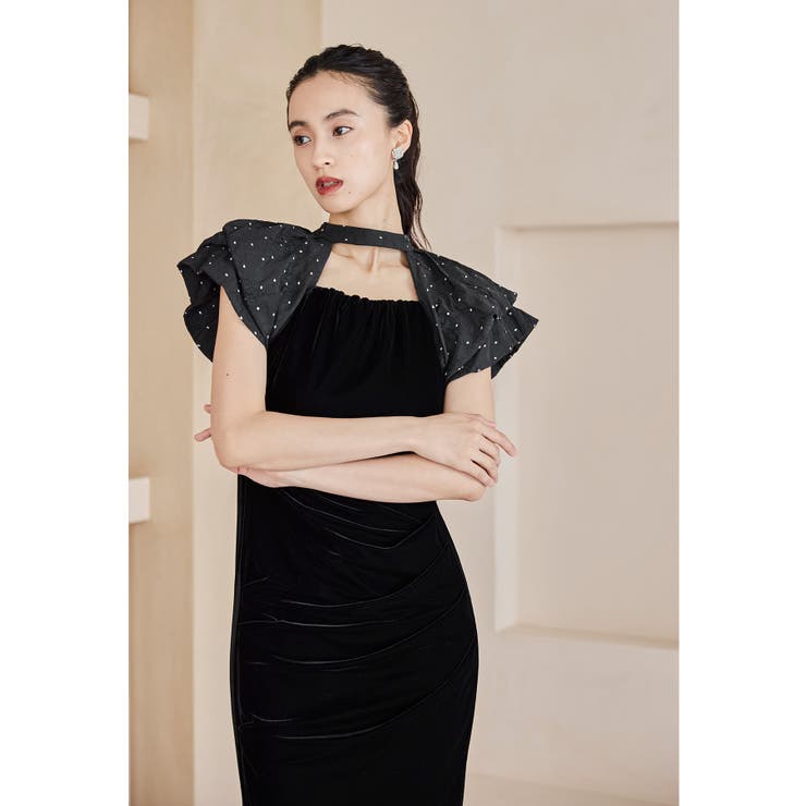 値札付　ANDRESD niana ドレープペロアドレス　新作ドットグレー niana ニアナ ドレープベロアドレス[品番：FT000009887