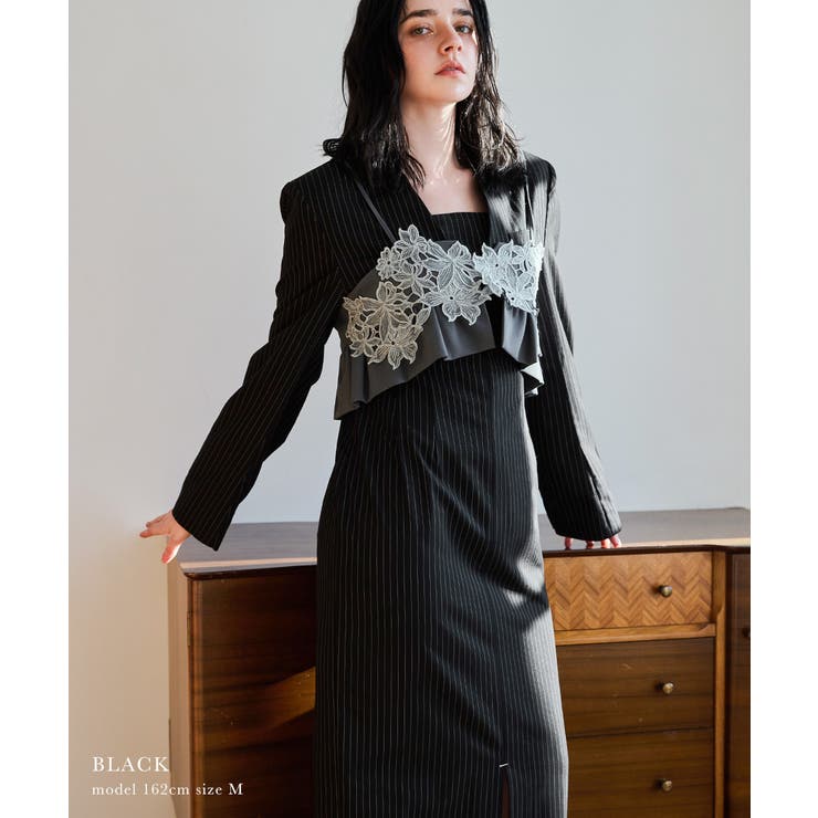 限定セール現品限りニアナ　ピンストライプテーラードビスチェドレス ベージュ着痩せ niana ニアナ ピンストライプテーラードビスチェドレス[品番