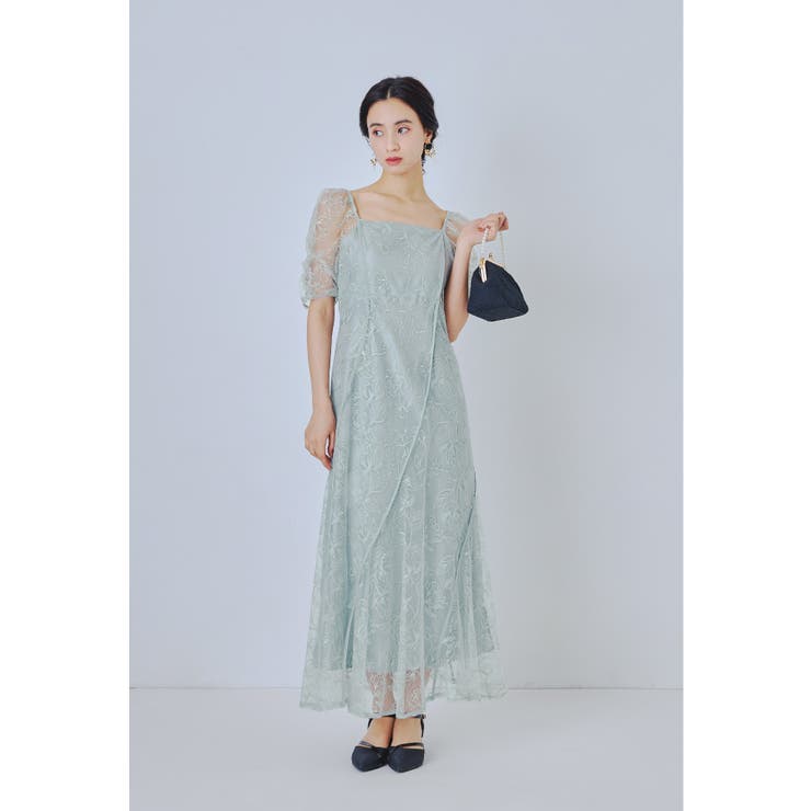 ミント | niana ニアナ フラワーウェーブパイピングドレス | Fashion Letter