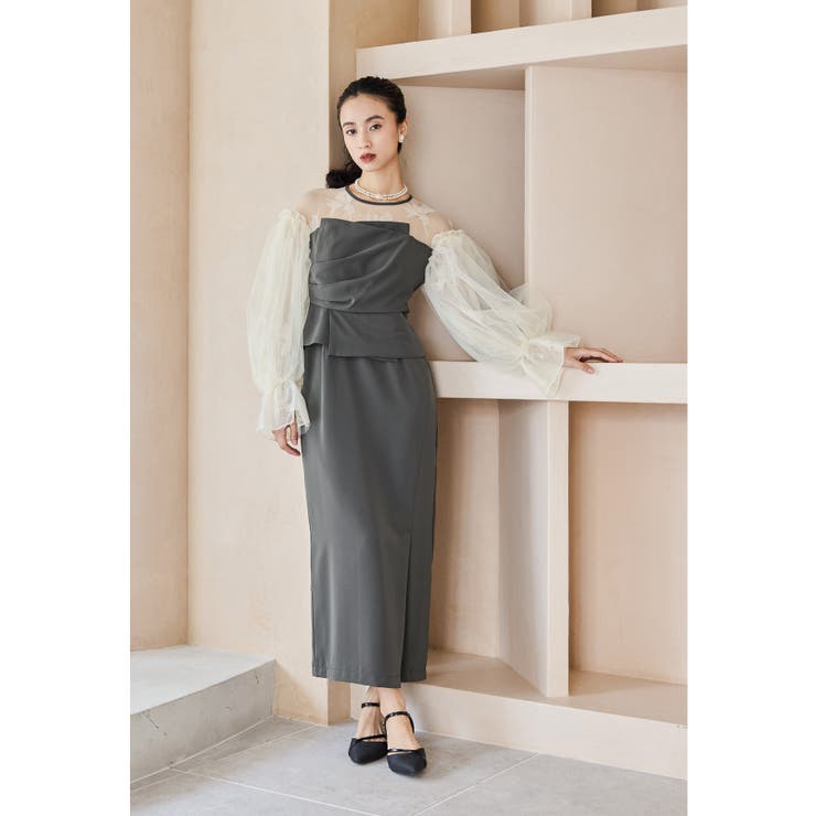 スモークブラウン | niana ニアナ フラワーパターンドレープビスチェドレス | Fashion Letter