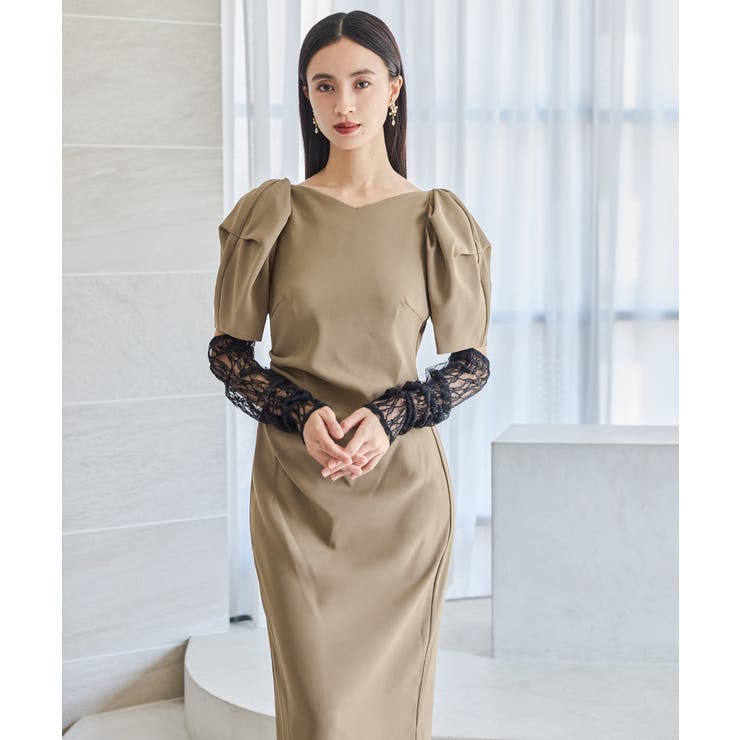 niana ニアナ レースアームカバードレープドレス[品番：FT000010465