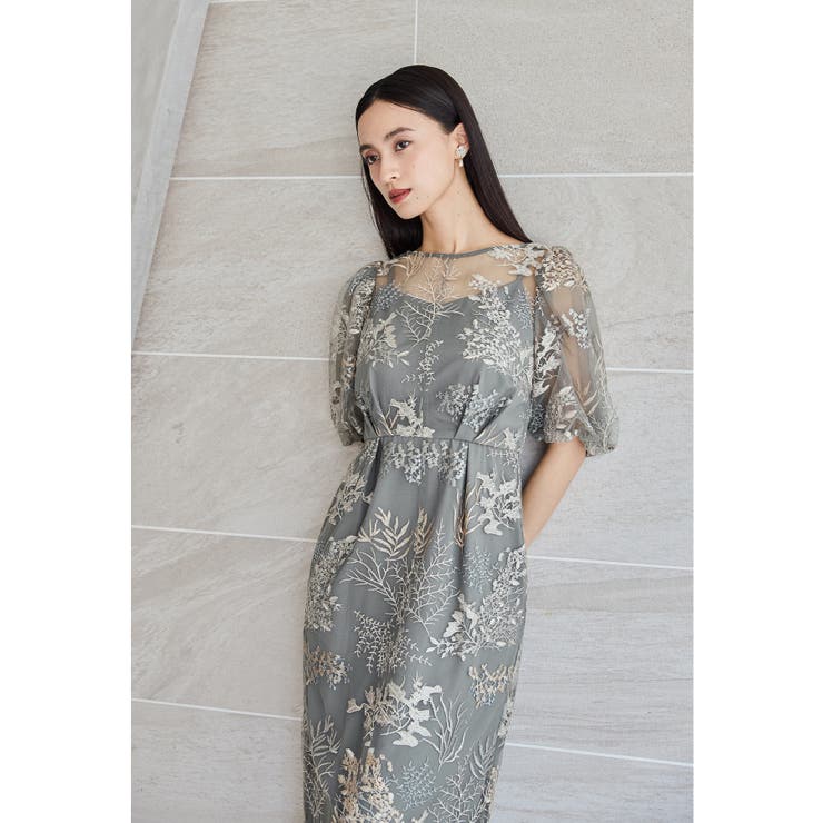 グレー | niana ニアナ フラワー刺繍レースペンシルドレス | Fashion Letter