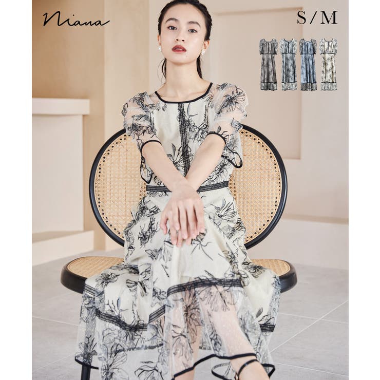 niana ドットオーガンジー切替ワンピース ブラック M ニアナ niana