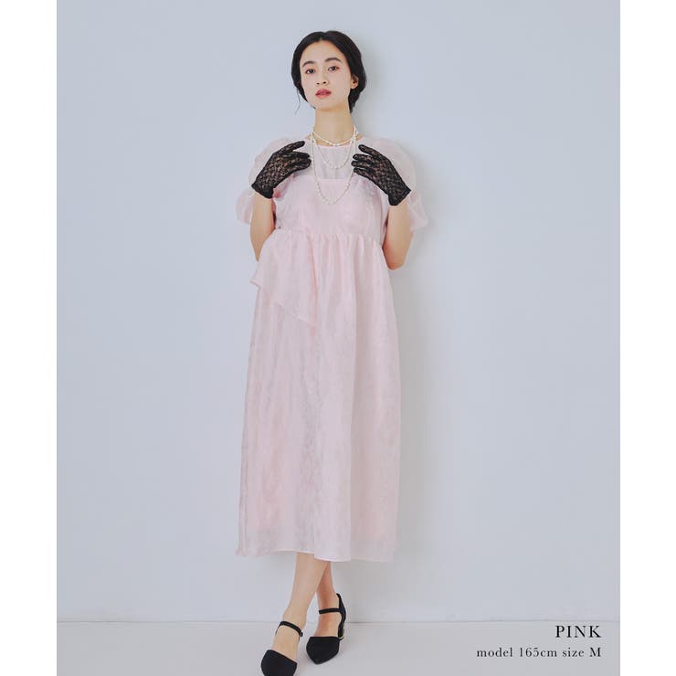 【完売色】niana ニアナ　パーティードレス　ジャガード　パフスリーブ niana ニアナ バブルスリーブジャガードドレス[品番