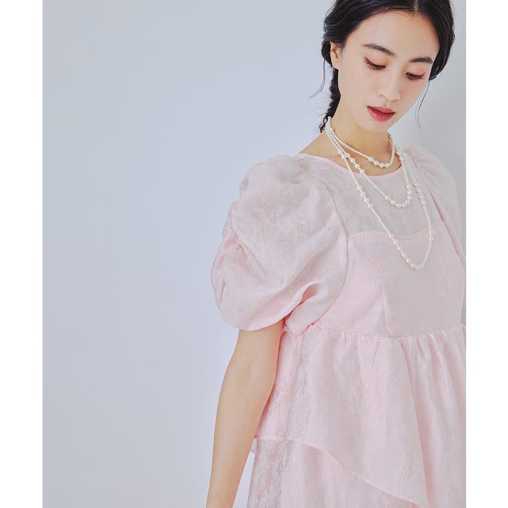 【完売色】niana ニアナ　パーティードレス　ジャガード　パフスリーブ niana ドレス 「低身長用サイズあり」フラワージャガード