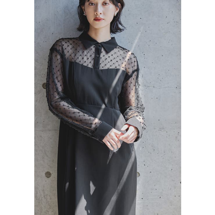 ブラック | niana ニアナ ビーズシアーシャツドッキングドレス | Fashion Letter