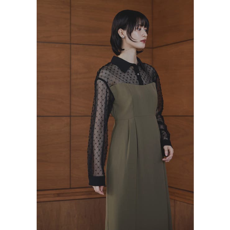 カーキ | niana ニアナ ビーズシアーシャツドッキングドレス | Fashion Letter