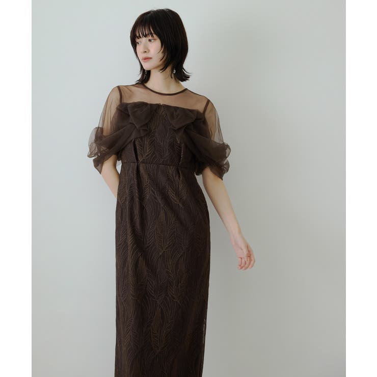 【wanページ】トルネード ペンシル ドレス グレー bflat｜トルネードペンシルドレス 刺繍レース チュール