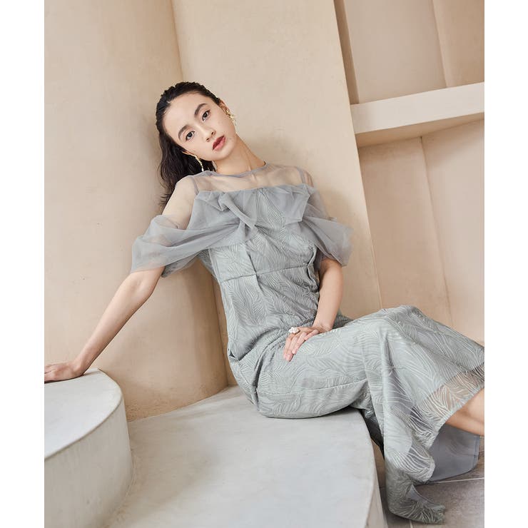 【wanページ】トルネード ペンシル ドレス グレー bflat｜トルネードペンシルドレス 刺繍レース チュール