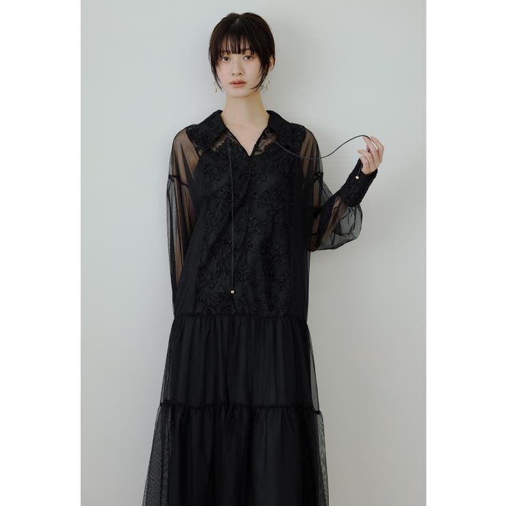 ブラック | niana ニアナ モールレースAラインドレス | Fashion Letter