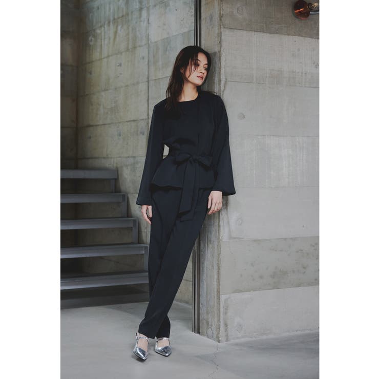 ネイビー | niana ニアナ リボンペプラムブラウスパンツスーツ | Fashion Letter