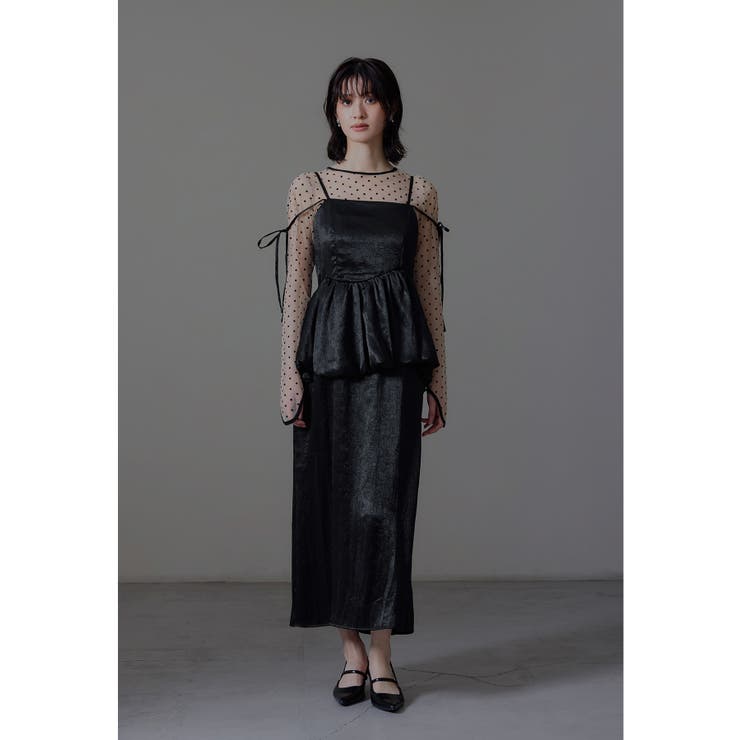 ブラック | niana ニアナ ワッシャーサテンペプラムキャミドレス | Fashion Letter
