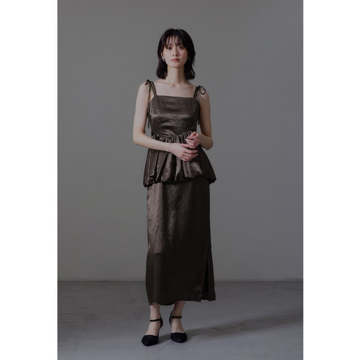 ブラウン | niana ニアナ ワッシャーサテンペプラムキャミドレス | Fashion Letter