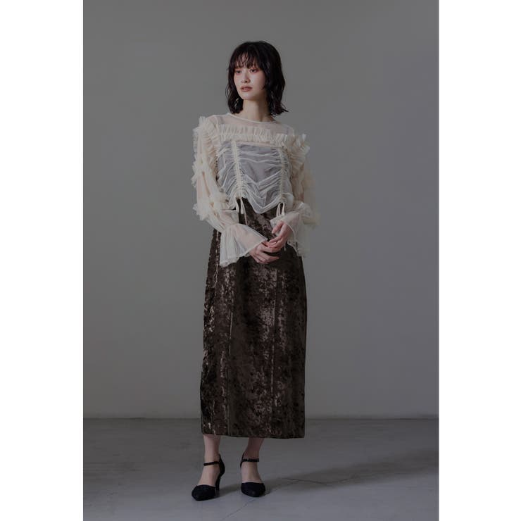 ブラウン | niana ニアナ チュールトップスクラッシュベロアドレス | Fashion Letter