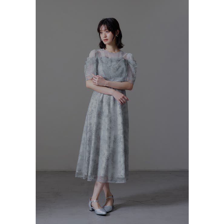 ブルーグレー | niana ニアナ ラメレースドレープフレアドレス | Fashion Letter