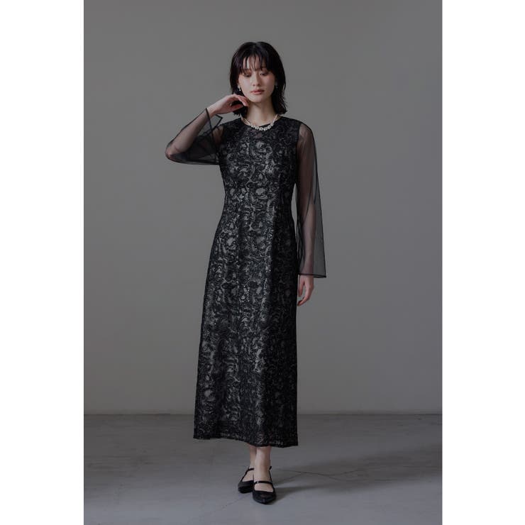 ブラック | niana ニアナ リーフエンブロイダリーバックデザインドレス | Fashion Letter