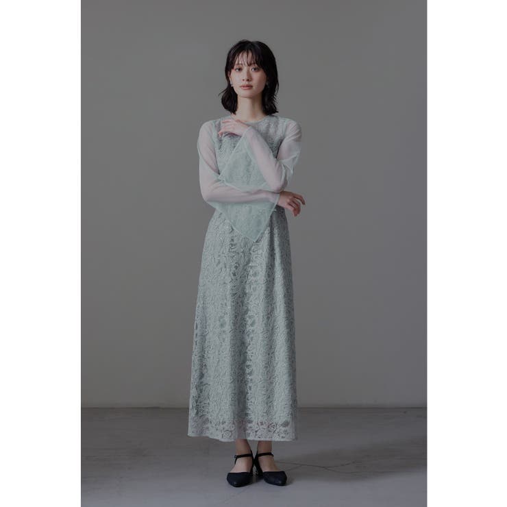 ミント | niana ニアナ リーフエンブロイダリーバックデザインドレス | Fashion Letter