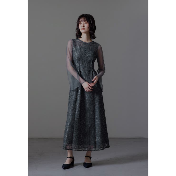 チャコール | niana ニアナ リーフエンブロイダリーバックデザインドレス | Fashion Letter