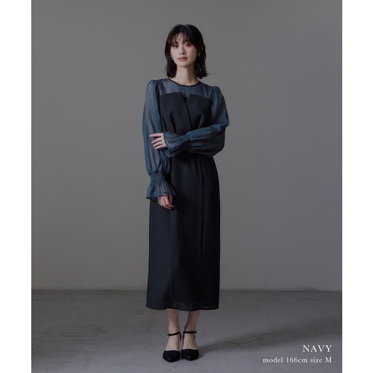 niana ニアナ ビスチェ風ボリュームスリーブシフォンドレス | Fashion Letter | 詳細画像4 