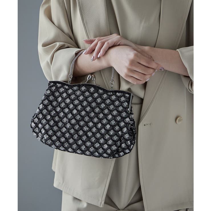 niana ニアナ ビーズスパンコールがま口ハンドバッグ[品番