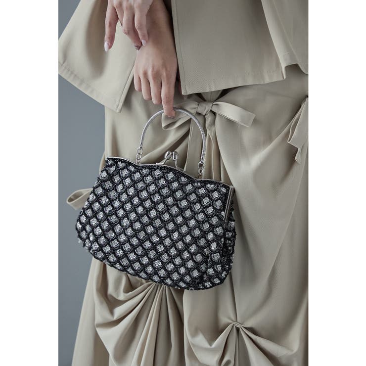 ブラック | niana ニアナ ビーズスパンコールがま口ハンドバッグ | Fashion Letter