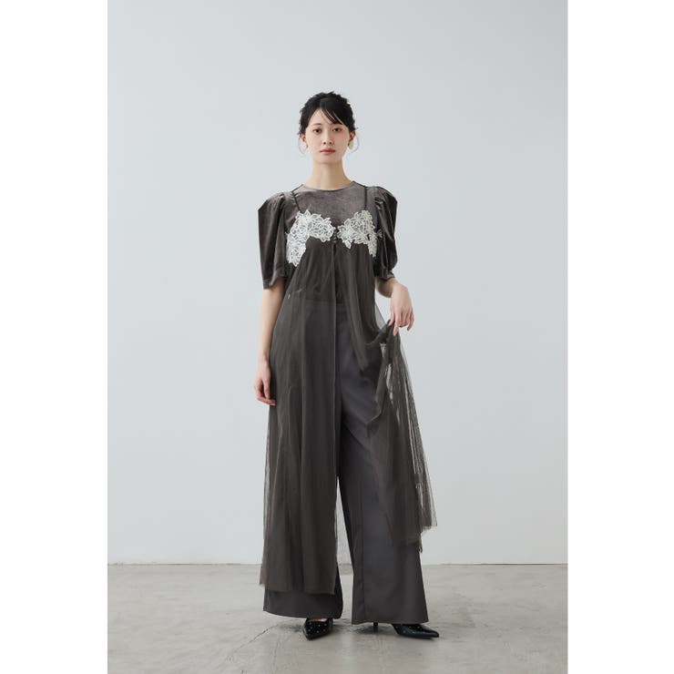 ブラウン | niana ニアナ レイヤードベロアパンツドレス | Fashion Letter