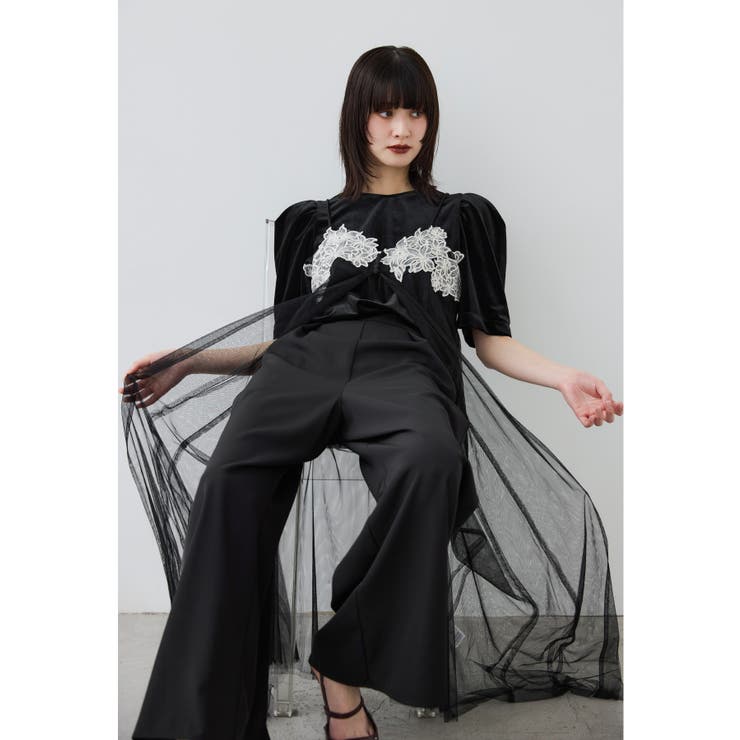 ブラック | niana ニアナ レイヤードベロアパンツドレス | Fashion Letter