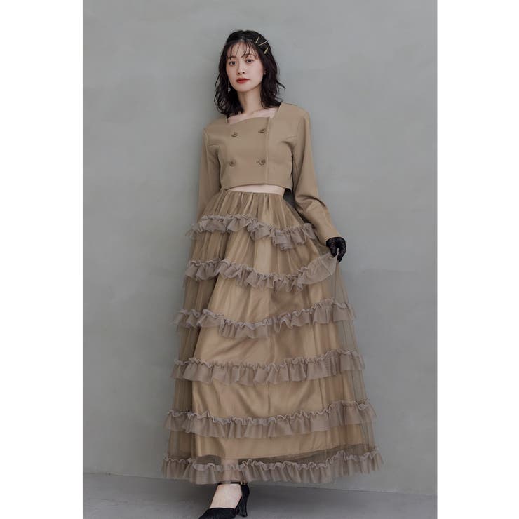 ベージュ | niana ニアナ ティアードチュールスカートジャケットセットアップ | Fashion Letter